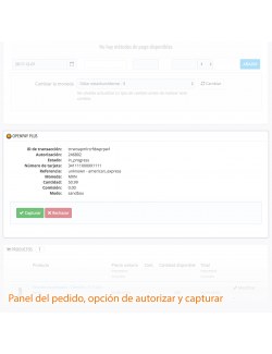 Authorize option of the module Openpay Plus for PrestaShop